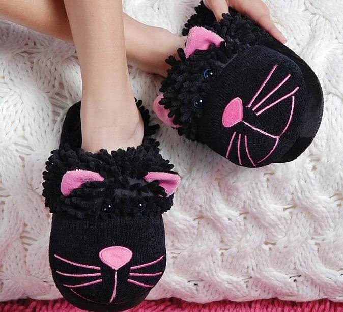 Тапочки fuzzy friends черные кошки