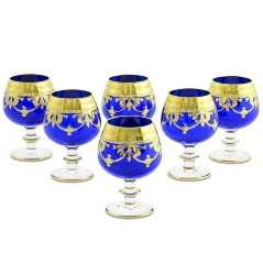 Бокалы для коньяка DINASTIA BLU, набор 6 шт, хрусталь синий/декор золото 24К