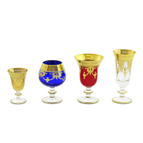 Бокалы для коньяка DINASTIA BLU, набор 6 шт, хрусталь синий/декор золото 24К