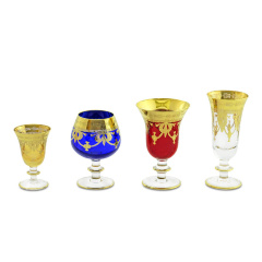 Бокалы для коньяка DINASTIA BLU, набор 6 шт, хрусталь синий/декор золото 24К