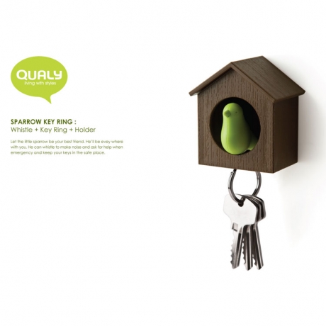 Держатель+брелок для ключей Sparrow, белый/черный, Qualy