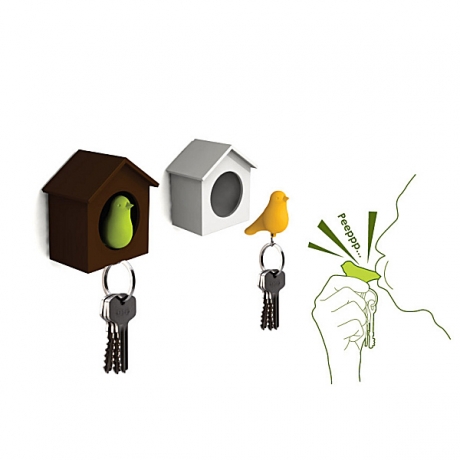 Держатель+брелок для ключей Sparrow, белый/черный, Qualy