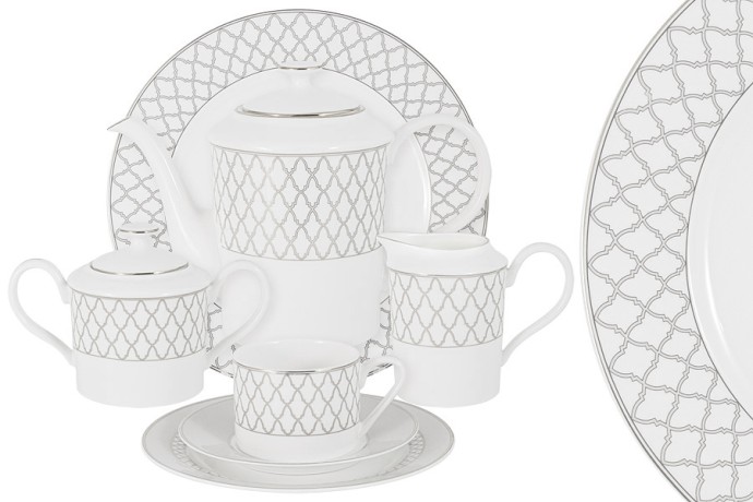 Чайный сервиз Виндзор (платиновая лента), 12 персон, 40 предметов Emily
