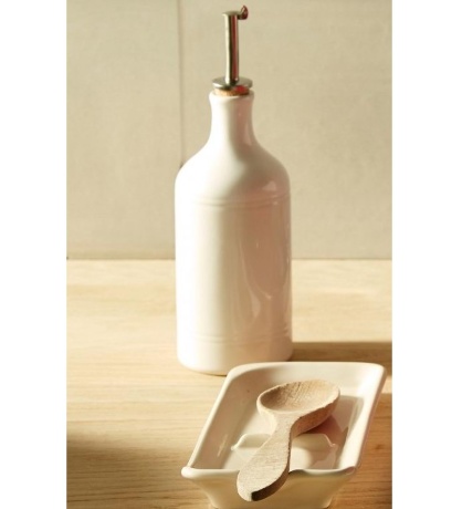 Подарочный набор Emile Henry: бутылка для масла и подставка под ложку (крем)