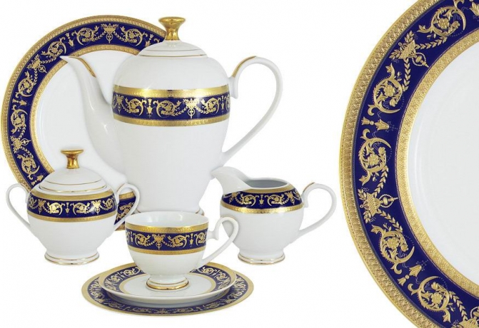 Чайный сервиз Императорский (кобальт) 42 предмета на 12 персон, Midori