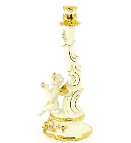 Подсвечник одинарный с ангелом левый, 17х41. EMOZIONI, керамика, swarovski