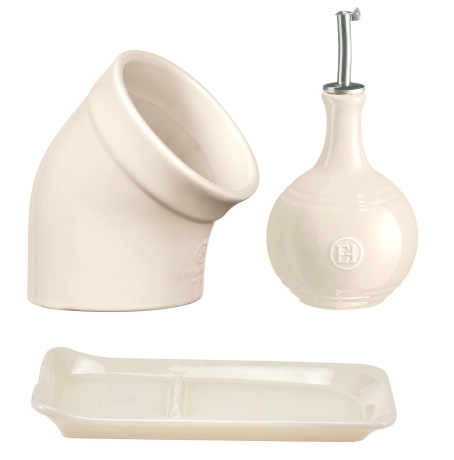 Набор Солонка, бутылка д/уксуса + подставка в подарок, цвет крем Emile Henry