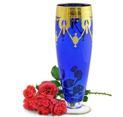 Ваза H42 см. DINASTIA BLU, хрусталь синий/декор, золото 24К