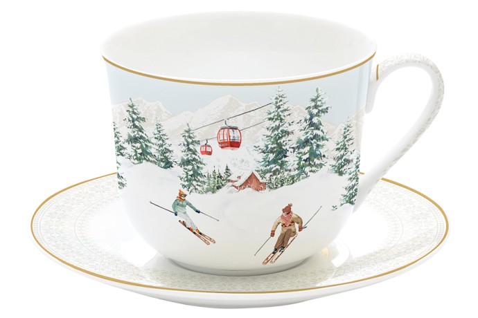 Пара чайная, 1 перс, 2 пр, 400 мл, фарфор P, белая, Лыжники в горах, Chalet, Easy Life
