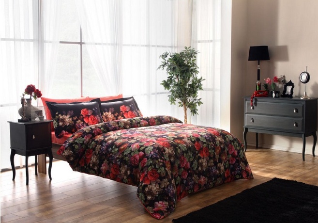 Комплект постельного белья TAC/SATIN DIGITAL /2 сп. DESPINA, V01-SIYAH, черный