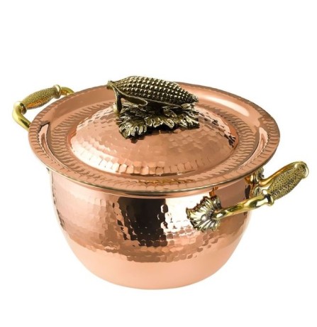 Кастрюля, 2 л. медная с луж. кованая с крышкой "Кукуруза"