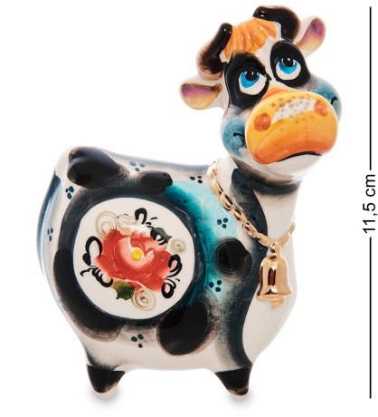 ГЛ- 657 Фигурка "Корова с колокольчиком" цв. золото (Гжельский фарфор)