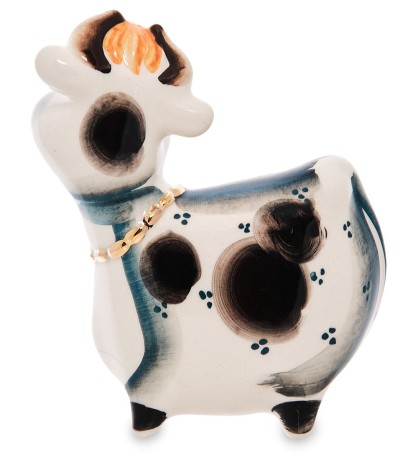 ГЛ- 657 Фигурка "Корова с колокольчиком" цв. золото (Гжельский фарфор)