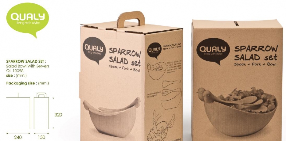 Салатница с ложками Sparrow, зеленая, Qualy