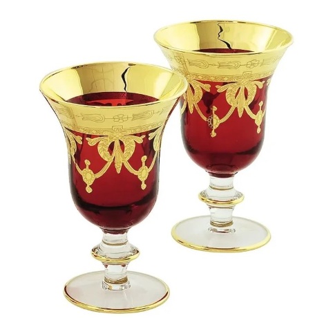 Бокалы для вина/воды DINASTIA ROSSO, набор 2 шт., хрусталь красный/декор, золото 24К