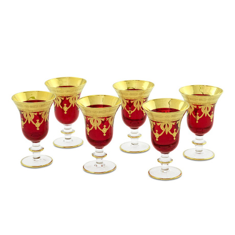 Бокалы для вина/воды DINASTIA ROSSO, набор 2 шт., хрусталь красный/декор, золото 24К