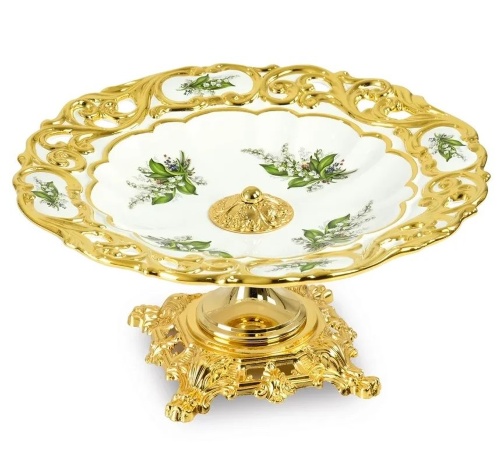 Блюдо, 33,5х33,5х16 см, керамика, цвет белый, декор золото