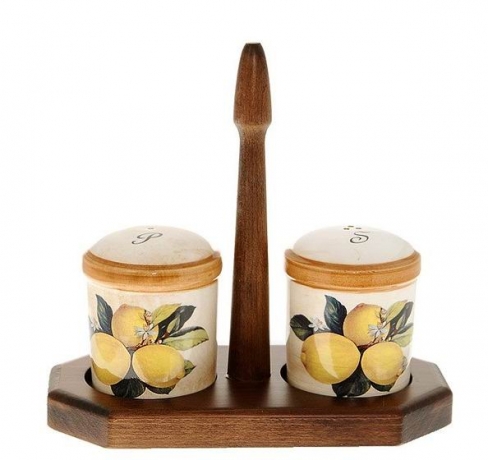 Набор для специй на деревянной подставке Итальянские лимоны, LCS