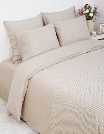 Комплект постельного белья "LINEN", 50%лен/50%хлопок, 150х210+220x240+50х70см. натуральный, Bovi