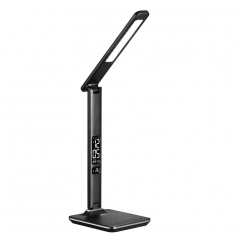 Настольный офисный светильник и часы, Ø18,5 см, H36 см, 9W LED 450 lm, черный/алюминий Halo Design