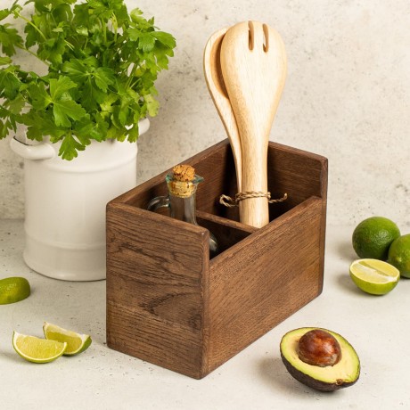 Органайзер для кухонных принадлежностей дубовый с 2-мя отделениями, 22х11х15 Uneca