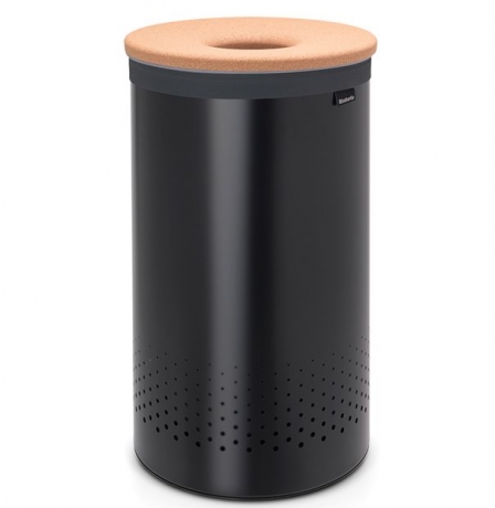 Бак для белья с пробковой крышкой (60 л), Черный матовый Brabantia