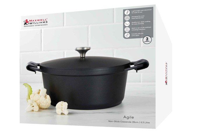 Кастрюля Agile, чёрная, 28 см, 6,3 л. Maxwell & Williams
