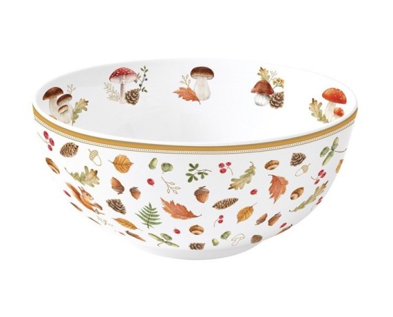 Салатник, 15х8 см, 600 мл, фарфор P, белый, Грибы и листья, Autumn Breeze, Easy Life