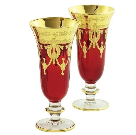 Бокалы для шампанского DINASTIA ROSSO, набор 2 шт. хрусталь красный/декор, золото 24К