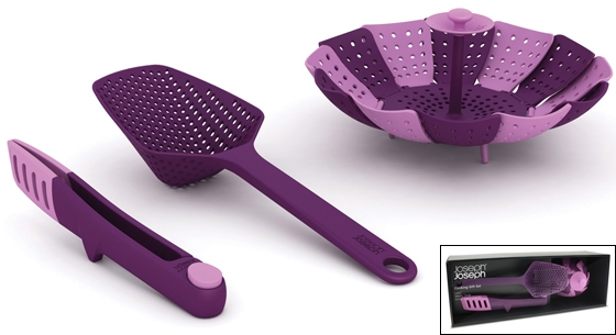 Набор подарочный для приготовления (щипцы кухонные, мерная ложка, пароварка) фиолетовый