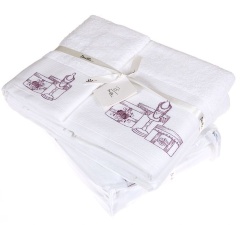 Полотенце с вышивкой &quot;ОТ КУТЮР&quot;, 70x140см. белый/розовый, Devilla