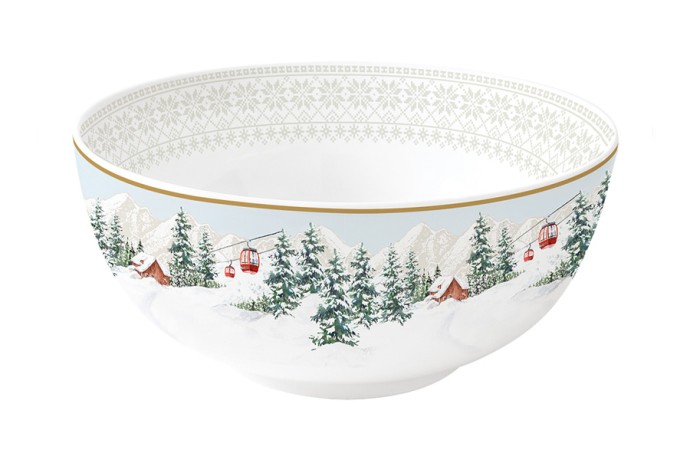 Салатник, 15х8 см, 600 мл, фарфор P, белый, Лыжники в горах, Chalet, Easy Life