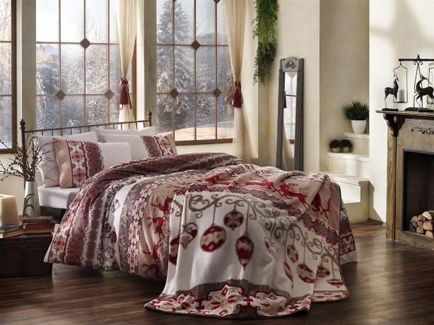 Комплект постельного белья TAC SATIN, 1,5 сп. Snowden, красный