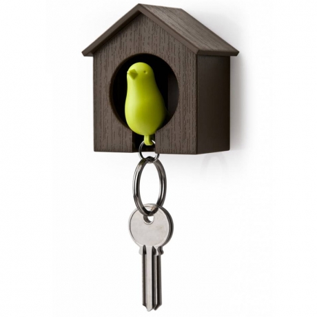 Держатель+брелок для ключей Sparrow, коричневый/зеленый, Qualy