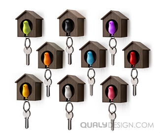 Держатель+брелок для ключей Sparrow, коричневый/зеленый, Qualy