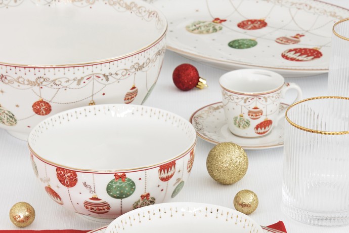 Салатник, 15х8 см, 600 мл, фарфор P, белый, Новогодние шары, Christmas Eve, Easy Life