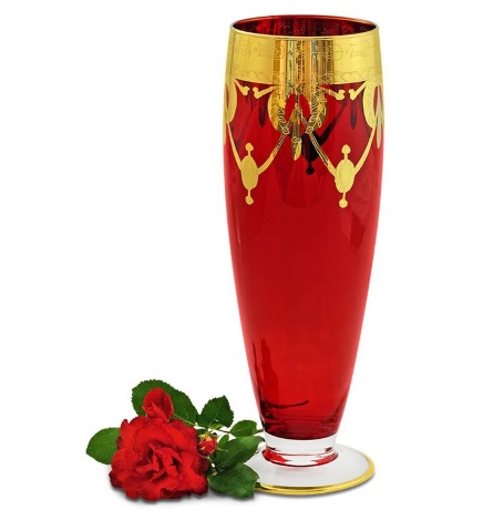 Ваза H42 см. DINASTIA ROSSO, хрусталь красный/декор, золото 24К