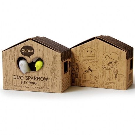 Держатель+брелок для ключей двойной Sparrow, коричневый/белый/оранжевый, Qualy