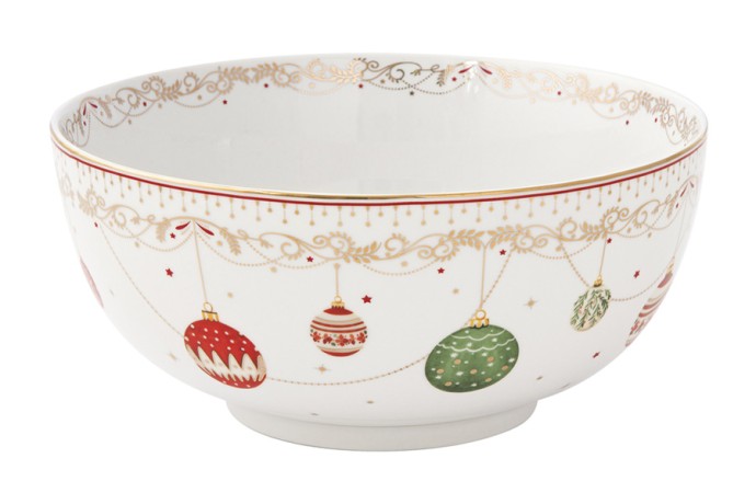 Салатник, 23х10 см, 2,5 л, фарфор P, белый, Новогодние шары, Christmas Eve, Easy Life