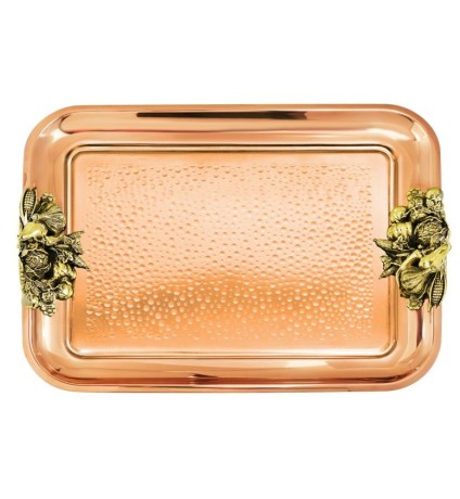 Поднос прямоугольный с накладками "Овощи" медный кованый