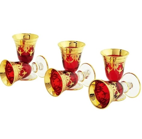 Рюмки DINASTIA ROSSO, набор 6 ш. хрусталь красный/декор, золото 24К