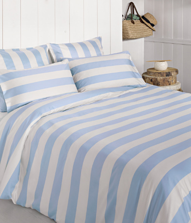 Комплект постельного белья "WEEKEND" BOVI сатин, голубой/экрю, евро