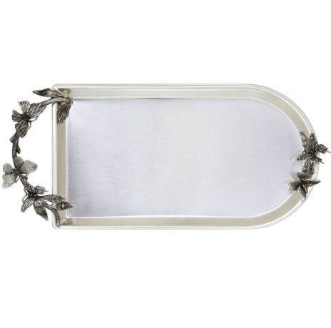 Поднос д/чая с накладками "Бабочки" посереб.