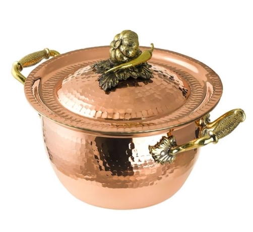 Кастрюля, 2 л. медная с луж. кованая с крышкой "Чеснок"