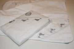 Полотенце с капюшоном "ПТИЧКИ", 100х100см. голубой/белый, BOVI