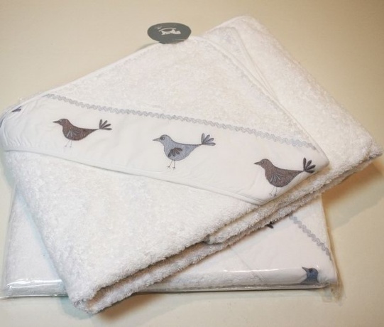 Полотенце с капюшоном "ПТИЧКИ", 100х100см. голубой/белый, BOVI