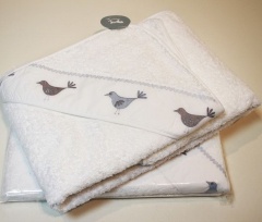 Полотенце с капюшоном "ПТИЧКИ", 100х100см. голубой/белый, BOVI