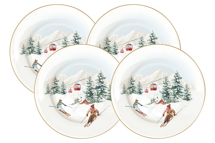 Тарелка десертная, 19 см, 4 шт, фарфор P, белая, Лыжники в горах, Chalet, Easy Life