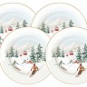 Тарелка десертная, 19 см, 4 шт, фарфор P, белая, Лыжники в горах, Chalet, Easy Life