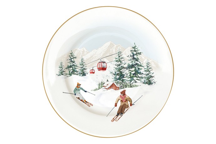Тарелка десертная, 19 см, 4 шт, фарфор P, белая, Лыжники в горах, Chalet, Easy Life
